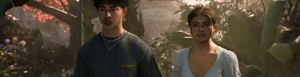 Two Until Dawn 2 characters standing in a bright jungle scene
